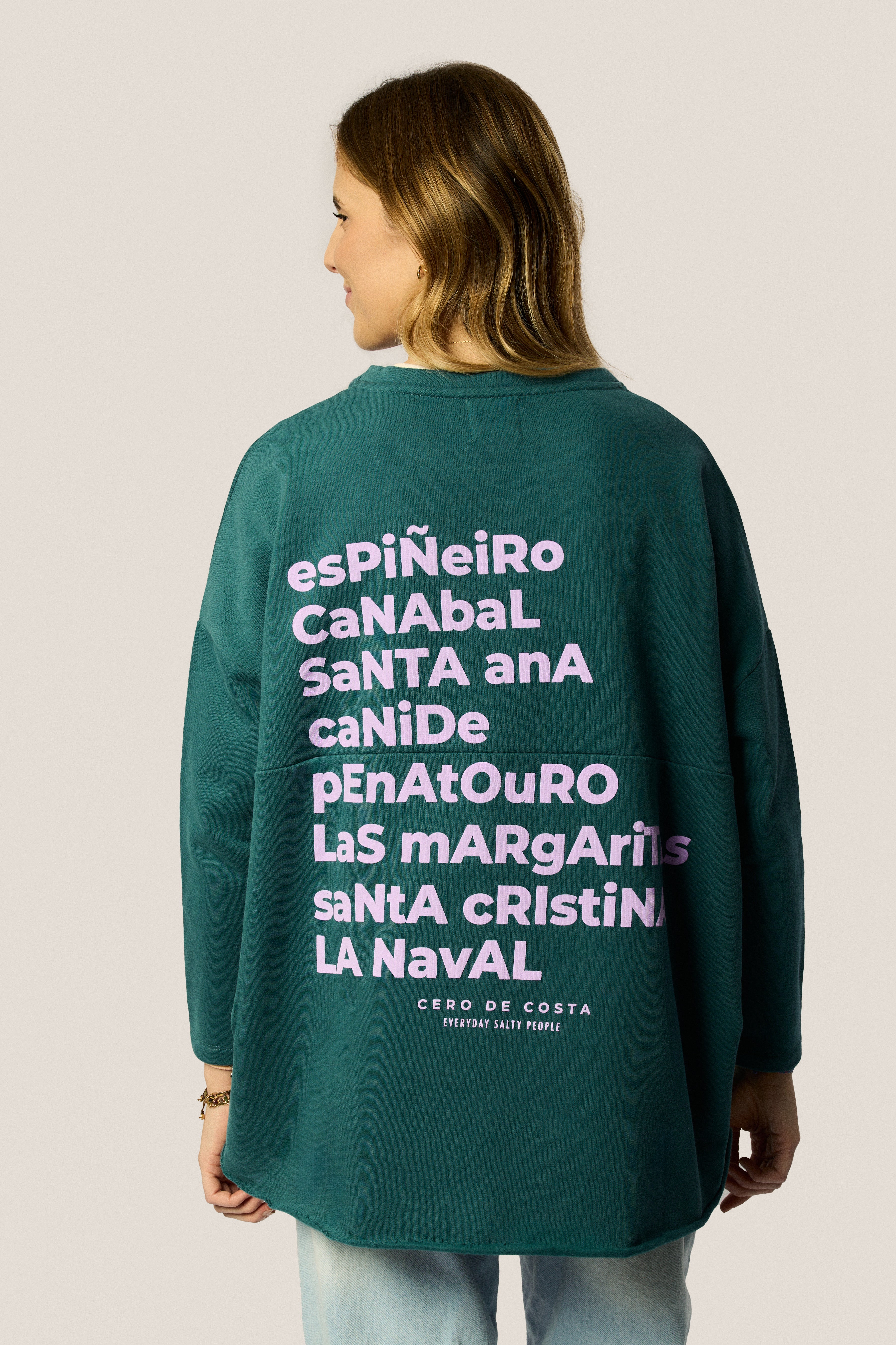 SUDADERA VERDE PETRÓLEO/MALVA "MERA" TALLA ÚNICA
